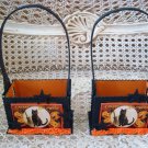 TWO BETHANY LOWE WHIMSICAL BLACK CAT OLD FASHIONED GLITTER  HALLOWEEN BASKETS