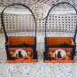TWO BETHANY LOWE WHIMSICAL BLACK CAT OLD FASHIONED GLITTER HALLOWEEN BASKETS