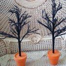SET OF 2 FABULOUS BLACK WITH ORANGE POTS CREEPY HALLOWEEN TREES