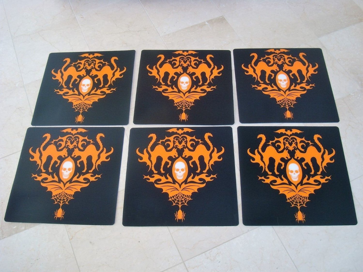 6 HALLOWEEN SKULL GOTHIC ELEGANCE SQUARE PLACE MATS