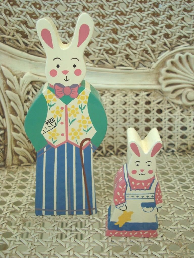 TWO EASTER BUNNY FIGURINES EASTER DECOR **VERY CUTE**