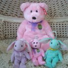 SET OF 1 EASTER TY BEANIE BUDDY BEAR & 3 MINI TY BASKET BEANIE ORNAMENTS