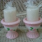 FABULOUS SET OF 2 PINK ROSES HANDPAINTED PILLAR CANDLEHOLDERS *GREAT FOR SPRING*
