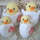 SET OF 2 EASTER CHICK TY BEANIE BABIES & 2 MINI TY BASKET BEANIE ORNAMENTS