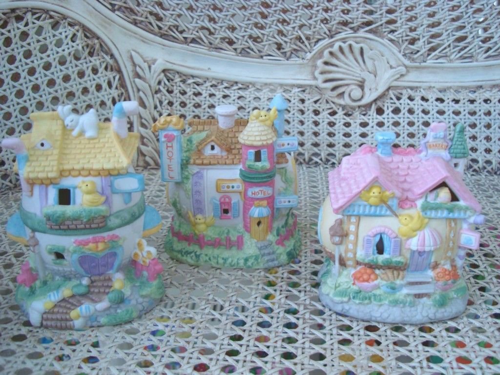 SET OF 3 WHIMSICAL EASTER EGG VILLAGE HOUSES ***ADORABLE***