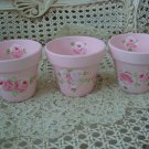 SET OF 3 SHABBY HANDPAINTED ROSES SMALL FLOWERPOTS **SO CUTE***