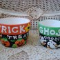 2 HALLOWEEN CERAMIC POTS WITH PUMPKINS GHOSTS CANDY CORN **SO CUTE**