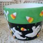 2 HALLOWEEN CERAMIC POTS WITH PUMPKINS GHOSTS CANDY CORN **SO CUTE**