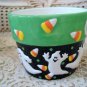 2 HALLOWEEN CERAMIC POTS WITH PUMPKINS GHOSTS CANDY CORN **SO CUTE**
