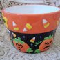 2 HALLOWEEN CERAMIC POTS WITH PUMPKINS GHOSTS CANDY CORN **SO CUTE**