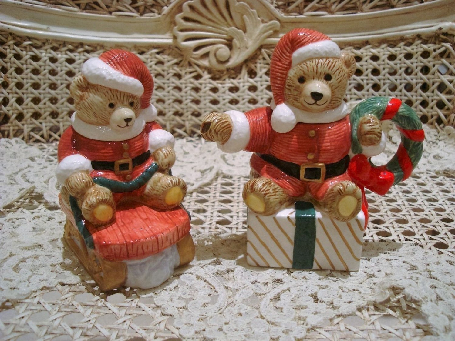 CHRISTMAS SANTA BEAR CERAMIC CHRISTMAS SUGAR & CREAMER SET **SO CUTE**
