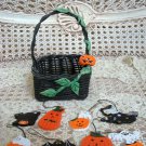 SHABBY PRIMITIVE PUMPKIN HALLOWEEN BASKET AND 8 MINI HALLOWEEN ORNAMENTS