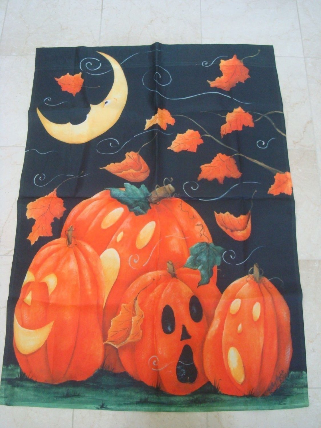 WHIMSICAL PUMPKINS & THE MOON LARGE HALLOWEEN FLAG ****SO CUTE****