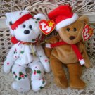 TWO TY CHRISTMAS BEANIE BEARS SANTA BEAR & BEAR WITH HOLLY CHRISTMAS *NEW*