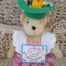 ADORABLE 1995 EASTER BEAR DRESSED IN EASTER DRESS & EASTER BONNET **SO CUTE**