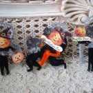 SET OF 3 OLD FASHIONED CHENILLE HALLOWEEN CAT & PUMPKIN ORNAMENTS **ADORABLE**