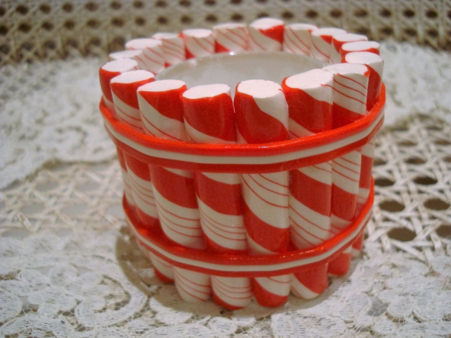 HALLMARK CHRISTMAS PEPPERMINT STRIPED VOTIVE CANDLE HOLDER **NEW*** RETIRED