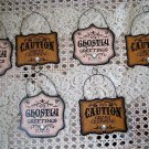 SET OF 6 GHOSTLY GREETINGS & GHOST CROSSING METAL HALLOWEEN ORNAMENTS *SO CUTE*
