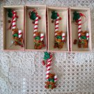 HOLLY BEARIES 5 RETIRED CHRISTMAS BEARS ON CANDY CANES CHRISTMAS ORNAMENTS *NEW*