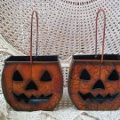 2 AWESOME SHABBY VINTAGE INSPIRED CRACKLE METAL PUMPKIN HALLOWEEN LUMINARIES **ADD LIGHTS**