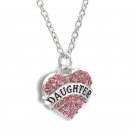 Daughter Silver  Clear Pink Crystal Heart Necklace