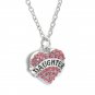 Daughter Silver  Clear Pink Crystal Heart Necklace