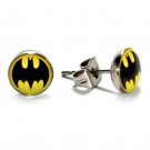 STAINLESS STEEL POST EARRINGS BATMAN 8mm Bat Signal Comic Pair Stud Super Hero
