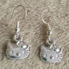 Sterling Silver Ear Wire w/Tibetan Silver Hello Kitty Charm Dangle Drop Earrings