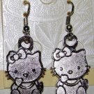 full body Sterling Silver Ear Wire w/Tibetan Silver Hello Kitty Charm Dangle Drop Earrings