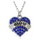 Blue Mom Crystal Love Heart Pendant Rhinestone Necklace Chain Charm
