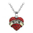 REd Mom Rhinestone charm necklace with chain