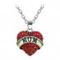 REd Mom Rhinestone charm necklace with chain