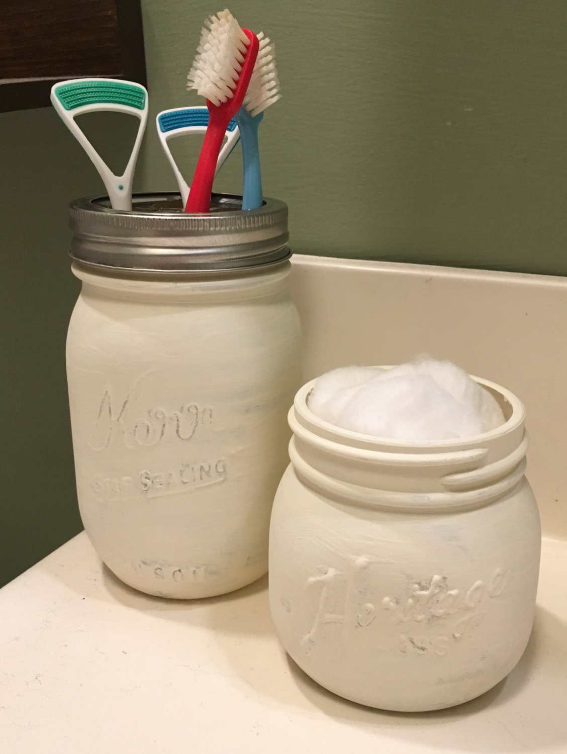 2-Piece Mason Jar Bathroom Set (toothbrush & cottonball)