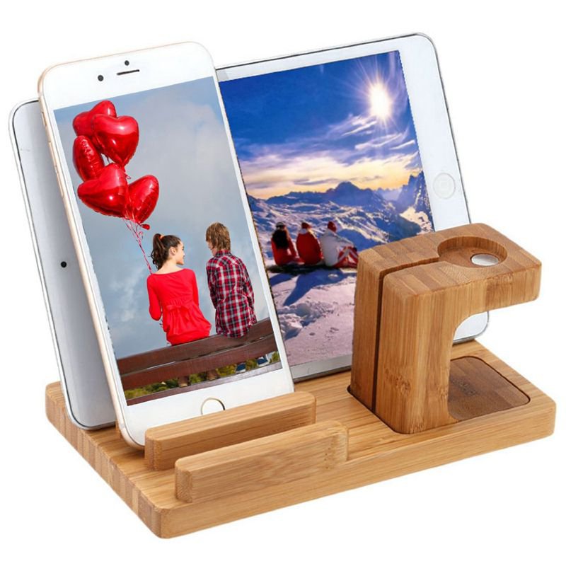 3in1 Wood Charging Station Wooden Dock Bamboo Stand Desk Holder for Apple Watch iPhone iwatch iPad