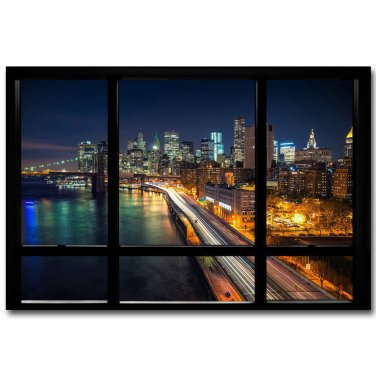 New York City Night Skyline Window View Poster 32x24 New York City Night Skyline Window View Poster 32x24