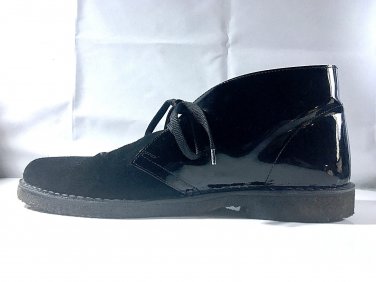 BARNEYS New York COMBO CHUKKA Boot - Patent Leather & Suede - BLACK - Size 12