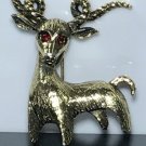 Ruby-eyed Fire Goat Brass Brooch with Twisted Horns - Clean in Excellent Shape