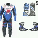 New Suzuki Clarion Motorbike Racing Leather Suit Custom Size free matching Gloves and Shoes