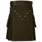 New Men Scottish 100% cotton Handmade Brown Utility kilt size 42