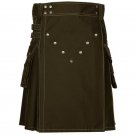 New Men Scottish 100% cotton Handmade Brown Utility kilt size 50