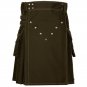 New Men Scottish 100% cotton Handmade Brown Utility kilt size 50