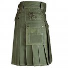 New Men Olive Green Scottish 100% cotton Handmade uinisex Adult Utility kilt size 42