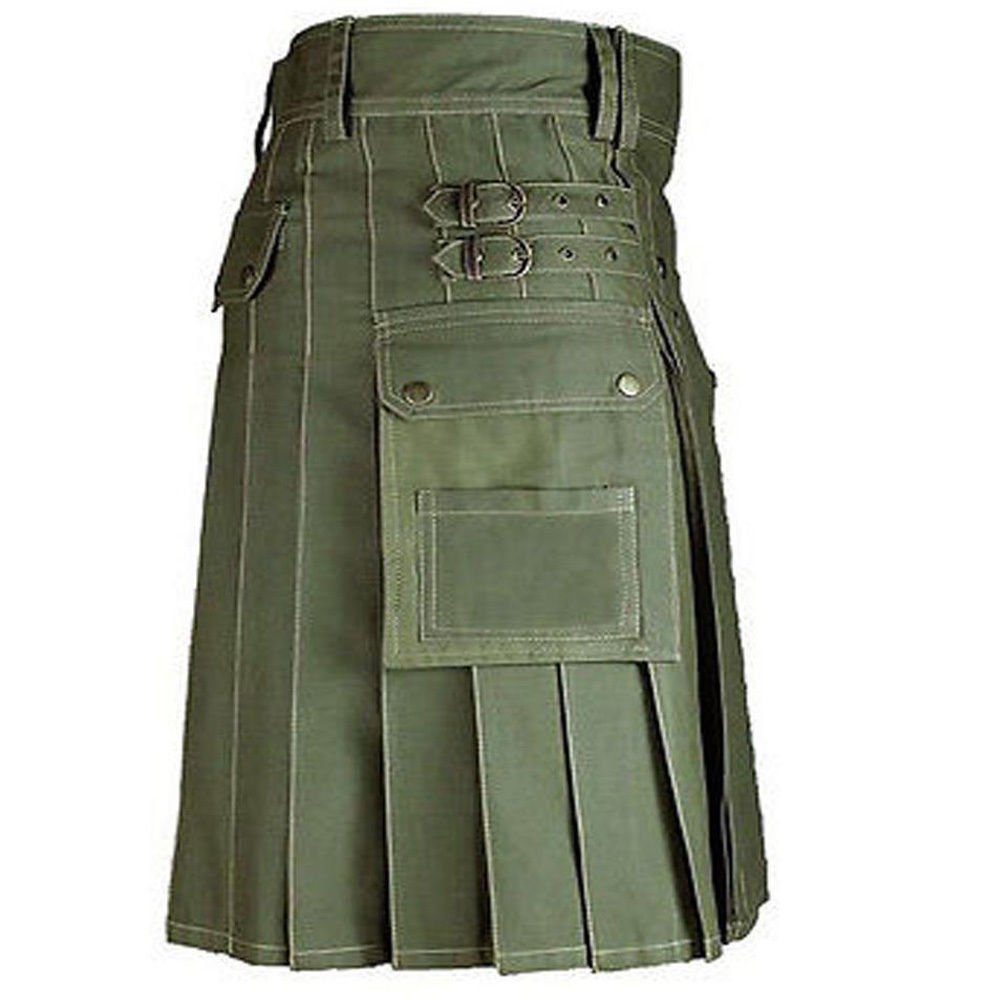 New Men Olive Green Scottish 100% cotton Handmade uinisex Adult Utility kilt size 46