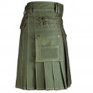 New Men Olive Green Scottish 100% cotton Handmade uinisex Adult Utility kilt size 68