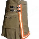 Firefighter Khaki Reflector Scottish Utility Kilt Adult Handmade Cotton Size 36