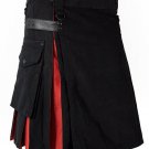 New Handmade Fashion Scottish Hybrid Black and Red Utility Cotton Kilt Size 44