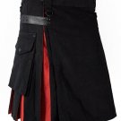 New Handmade Fashion Scottish Hybrid Black and Red Utility Cotton Kilt Size 60