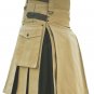 New DC Handmade Black & khaki Cotton Utility Style Hybrid Kilt for Men with Leather straps size 38