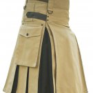 New DC Handmade Black & khaki Cotton Utility Style Hybrid Kilt for Men with Leather straps size 54