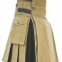 New DC Handmade Black & khaki Cotton Utility Style Hybrid Kilt for Men with Leather straps size 56